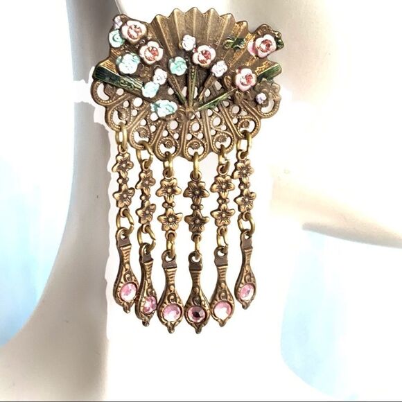 Banana Bob enamel flower fan chandelier earrings - Picture 2 of 5